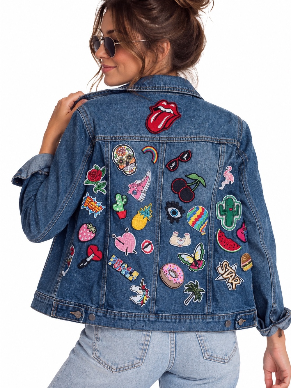 💗5 for $25💗 Steve Madden Blue Denim Jacket with Multicolor Patchwork